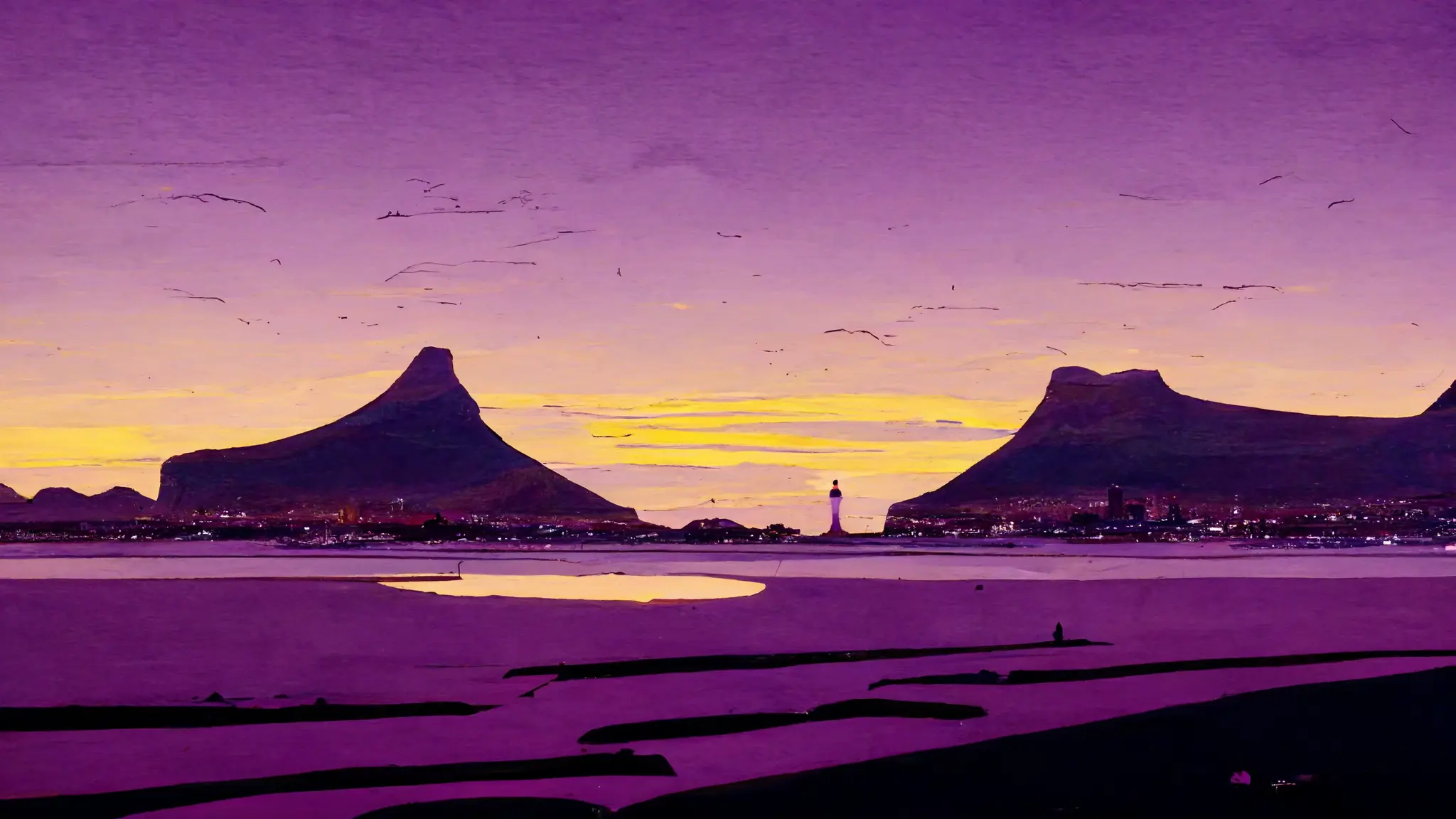 Cape town sunset in purple sky